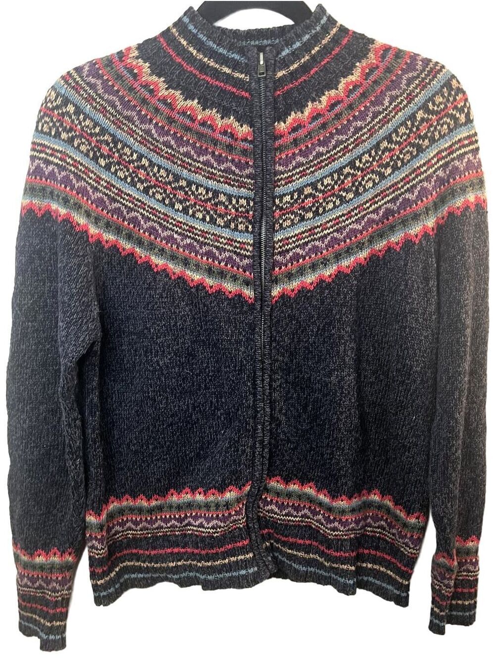 VTG 2001 Tiara International Nordic Fair Isle Zip Cardigan Ramie Cotton Small